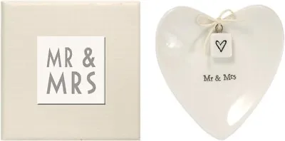 East Of India Mr & Mrs Heart-Shaped Ring Dish In Gift Box Porcelain • £8.95