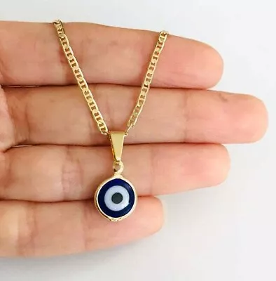 $9.99 • Buy 18K Gold Filled Blue Evil Eye Necklace / Pendant / Cadena / Dije Ojo Turco- P120