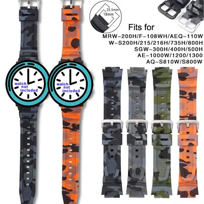 Camouflage Rubber Band For AEQ-110W AE-1200 AQ-S810W 18mm Watch Strap Wrist Belt • $15.60