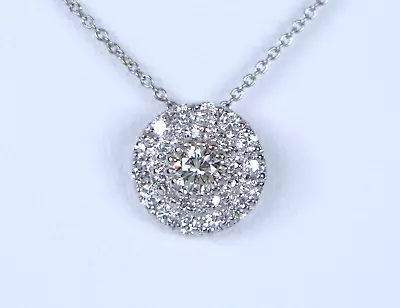 $1980 Roberto Coin 18K White Gold Round Diamond Double Halo Pendant Necklace • $1250