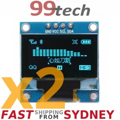 $15.90 • Buy 2x OLED Display 0.96  128x64, Blue, I2C IIC, SSD1306, Arduino Raspb Pi, SYD