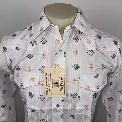 NEW Vtg 70s Western Shirt Mens Travers Geometric Pearl Snap NOS Small 14.5 33 • $34.99