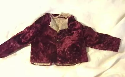 Antique 1900?crushed Velvet Doll's Jacket. Hand Sewn.lined. 22 -24  Doll?vg.cond • $22