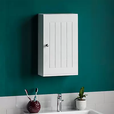 Bathroom Wall Cabinet Storage Unit 1 Door Cupboard MDF Wooden Shelves White • £22.99