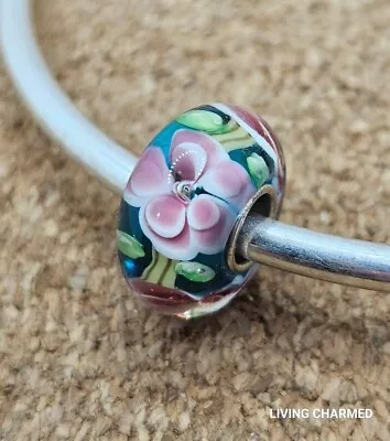 Authentic Pink Cz Flowers Glass Murano European Charm Bead 925 Sterling Silver • $10.95