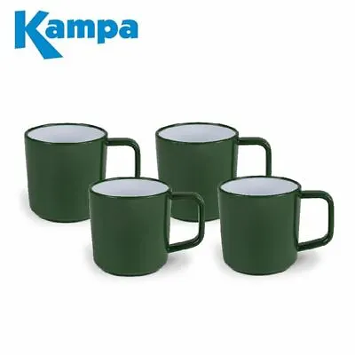 Kampa Fern Green 4pc Melamine Mug Set ABS Anti Slip Heat Resistant Camping NEW • £10.99