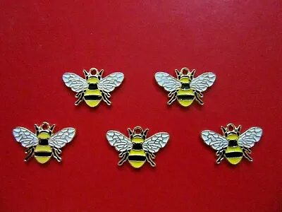 £4.49 • Buy 5 X Bee Enamel Metal Pendants Charms Honey Bee Bumble Bee Gold Tone