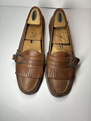 COLE HAAN Mens Monk-strap Loafers 11.5 M Vintage Brown Kiltie Loafers(NICE SHAPE • $39.99