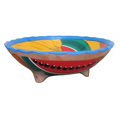 Mexican Clay Folk Art Round Bowl Fruit Bowl Pineapple Banana 9.5 In Hand Painted • $21.74