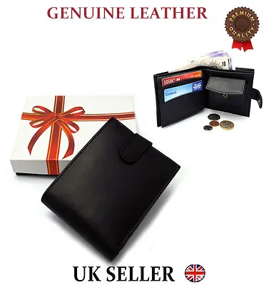 Mens Real Leather Luxury Soft Black Quality Wallet Purse Credit Card Holder • £5.25