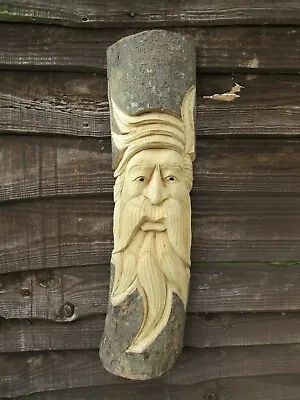 £22.99 • Buy Fair Trade Hand Carved Wooden Green Man Half Tree Trunk Stump Log Statue 50cm