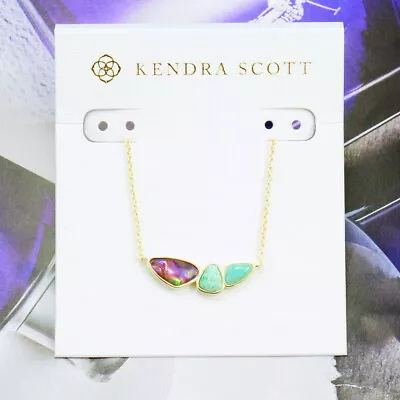 Clearance!! NWOT Kendra Scott Ivy Lilac Abalone Sea Green Mix Necklace Gold Tone • $36.99