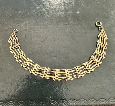 Hallmarked 9Ct Yellow Gold Shaped 5 Bar Gate Bracelet 4.95Gr 19Cm Sheffield 1990 • £235