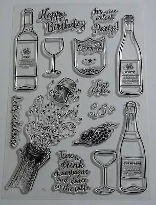 Champagne & Wine Clear Stamps - Large Stamp Set - Bottles Cork Words Bubbles • £4.49