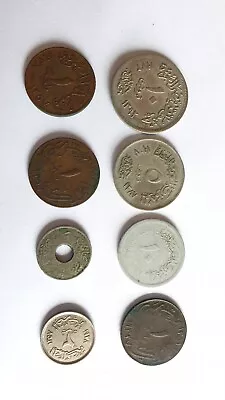 Collection Of 8 Old Egyptian Coins (1910s-1960s) Various Conditions • £9
