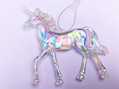 Iridescent Shimmer Christmas Tree Decoration Xmas Fairy Tale Unicorn With Horn • £4.49