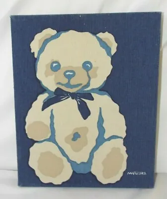 Marushka Teddy Bear Silk Screen Art Canvas Print 8  X 10  Mounted Wood Blue Tan • $39.99