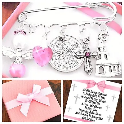 Lucky Sixpence CHRISTENING Gift BAPTISM Girl/Boy Pin Charm Gift Box And Card • £4.95