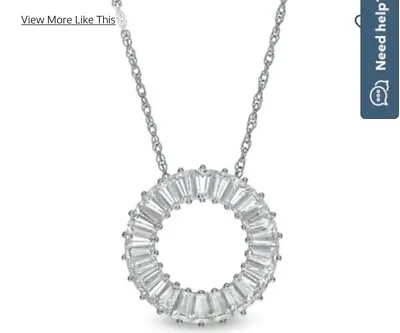 Zales Baguette White Sapphire Circle Sterling Silver Pendant Necklace $99 • $42.95