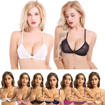 Womens Sexy Sheer Lace 1/4 Cup Underwired Shelf Bra Unlined See Through Bralette • $9.89