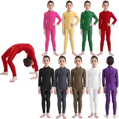 Kids Long Sleeve Dance Gymnastics Leotard Unitards Full Length Bodysuit Catsuit • £13.48