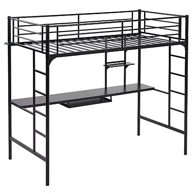 Heavy-duty Twin Size Metal Loft Bed W/ Computer Desk + Book Shelves And Ladder • $168.89