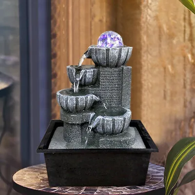 4-Tier Indoor Water Fountain Waterfall Home Decor With LED Lights & Crystal Ball • $33