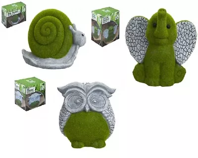 Flocked Grass Effect Garden Resin Ornaments Choice Of 3 Elephant Owl Or Snail  • £6.99