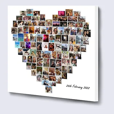Love Heart Shape Personalised Photo Collage Box Framed Canvas Print Wall Art • £38