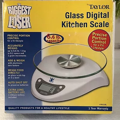 TAYLOR Biggest Loser KITCHEN SCALE Model 3831BL Digital Glass White Portable NEW • $16.99