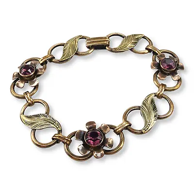 Vintage Van Dell Faceted Purple Glass Link Bracelet 1/20th 12KGF On Sterling • $99.99