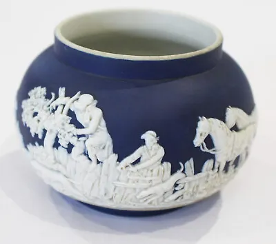 Adams Tunstall Dark Blue Jasperware Round Vase Pot - Hunting Scene • £15.95