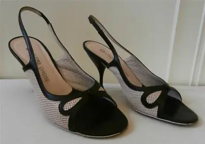 £19.99 • Buy Retro 1960's Cream & Dark Brown Leather Slingback Kitten Heel Shoes 36 1/2 3 1/2