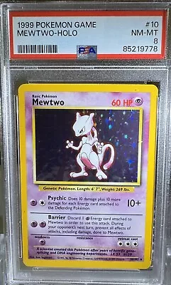 1999 Pokemon Base Set Mewtwo Holo PSA 8 NM-MT 10/102 • $79.95