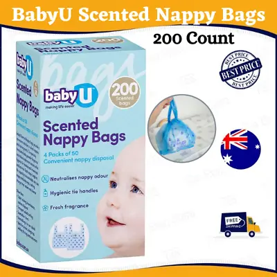 BabyU Scented Nappy Bags 4 X 50pk (200 Total) Convenient Disposable Baby U • $8.50