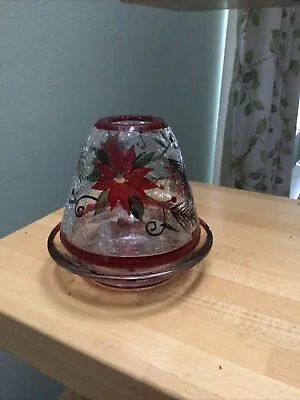 Vintage Yankee Candle Glass Poinsettia Shade And Plate Crackle Glass • £19.99