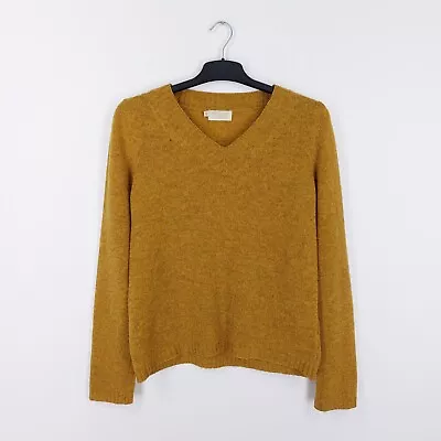 Toast Size 10 Mustard Yellow 100% Shetland Wool V-Neck Long Sleeve Jumper • £74.99