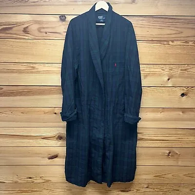 Polo Ralph Lauren Mens Robe XL Blue Green Plaid 100% Cotton Missing Belt B90 • $24.49