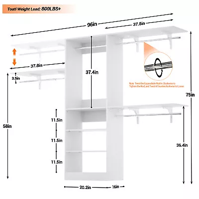 96'' Heavy Duty Closet System Walk In Closet Organizer W/ 3 Shelving Towers • $189.99