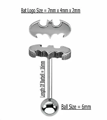 Tongue Bar Batman Superhero Logo Surgical Steel Body Piercing Barbell 14g 16mm • £3.90