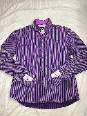 Mens 7 Camicie Slim Fit Purple Pinstripe LS Button Up Shirt XL • $23.99