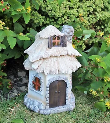 Solar Garden Decor Large Fairy House Pixie Thatch Outdoor Ornament Statue Home   • £14.95