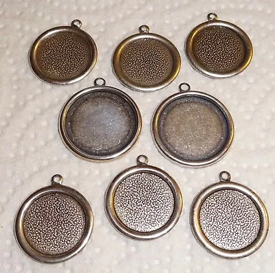 £1.50 • Buy 8 X Vintage Brass Cameo Pendant Settings - 15 &18mm - Antiqued Silver - US Made