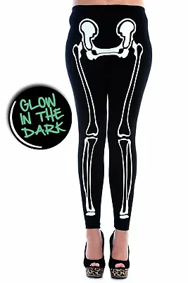 £11.95 • Buy Banned Apparel Skeleton Glow In The Dark Bones Womens Black Leggings