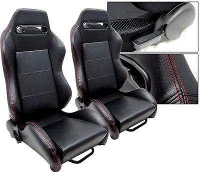 New 2 Black Leather + Red Stitch Racing Seats Reclinable All Mazda • $286.43