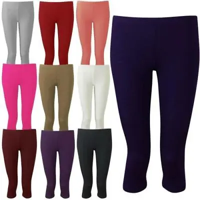 Womens Ladies Knee Length 3/4 Cropped Leggings UK 6 - 20 ^ 3/4CTnLgs • £5.49