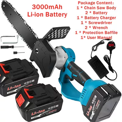 UK 10'' Brushless Cordless Electric Chainsaw Wood Cutting + 2 Battery For Makita • £46.99