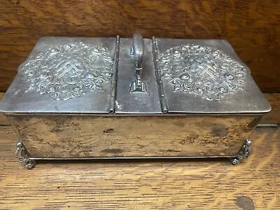 Antique Civil War Era 1850’s Meriden Silver Locking Humidor Box Repousse Ornate • $285