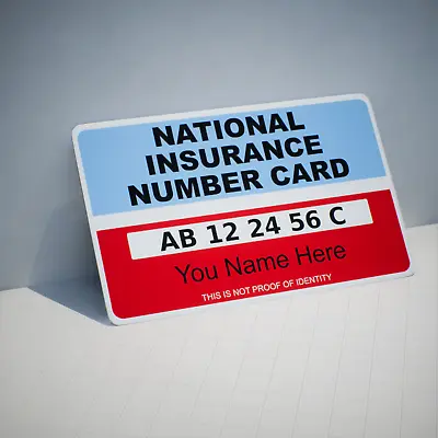 £6.99 • Buy Replacement National Insurance NI Number Card - PVC CR80 Medical Card 85 X 54 Mm