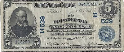 1902 $5 The Philadelphia National Bank PA Charter #539 • $102.50